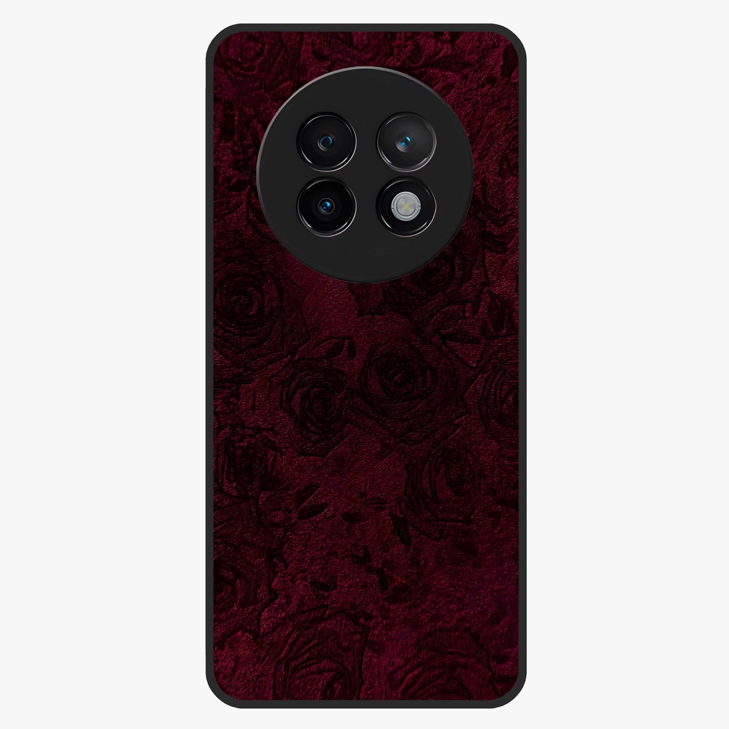 Crimson Fade Flow Glass Case showing flat back view with flowing crimson gradient artwork and glossy glass finish.