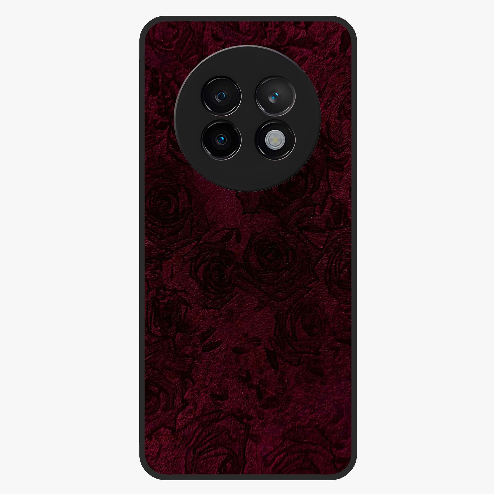 Crimson Fade Flow Glass Case showing flat back view with flowing crimson gradient artwork and glossy glass finish.