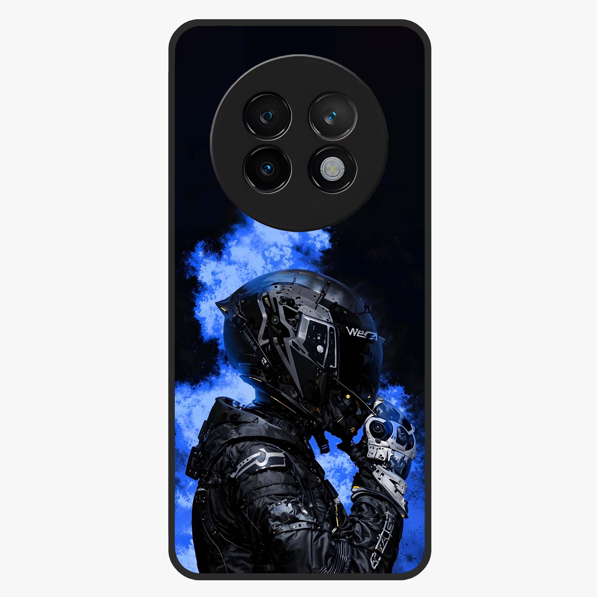 Cyber Sentinel Protocol Glass Case showing flat back view with futuristic cyber themed artwork and glossy glass finish.
