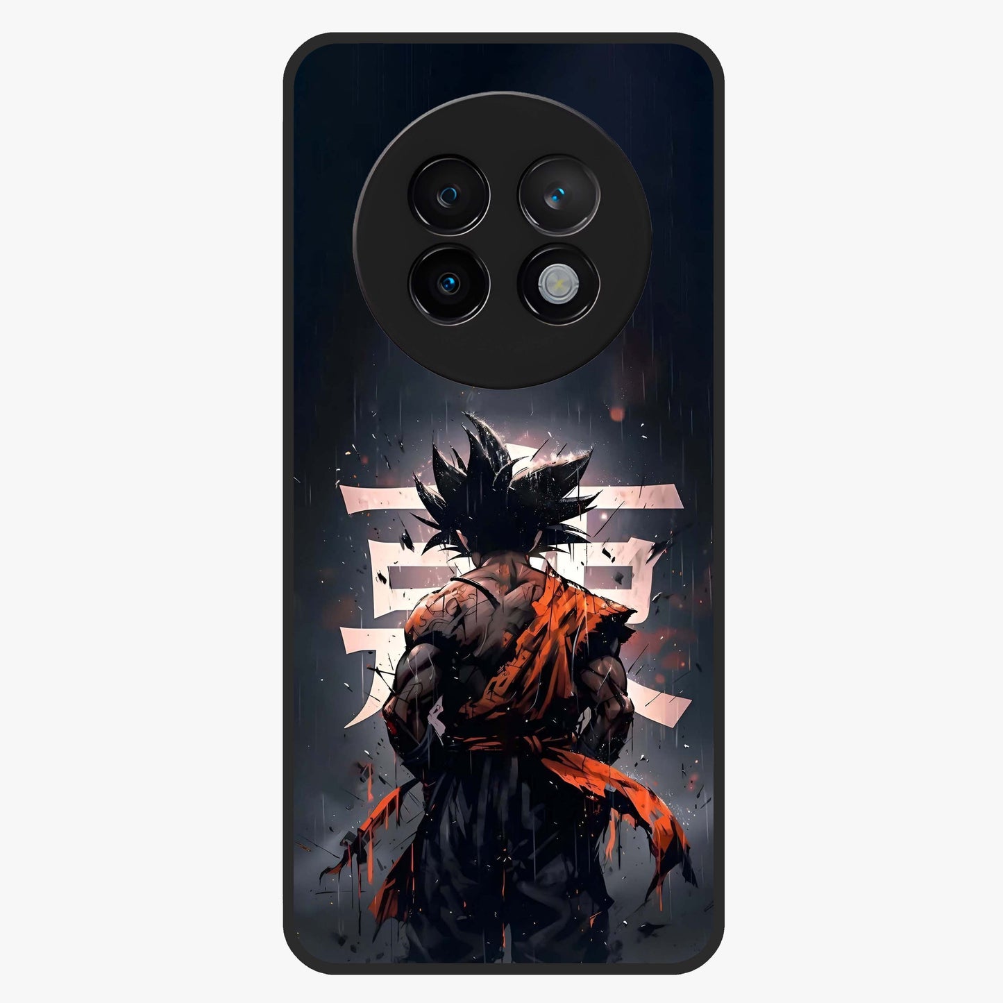 Dark Warrior In Rain Glass Case showing flat back view with warrior artwork in rainy atmosphere and glossy glass finish.