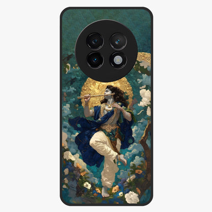 Divine Krishna Art Glass Case showing flat back view with Lord Krishna artwork and glossy glass finish.