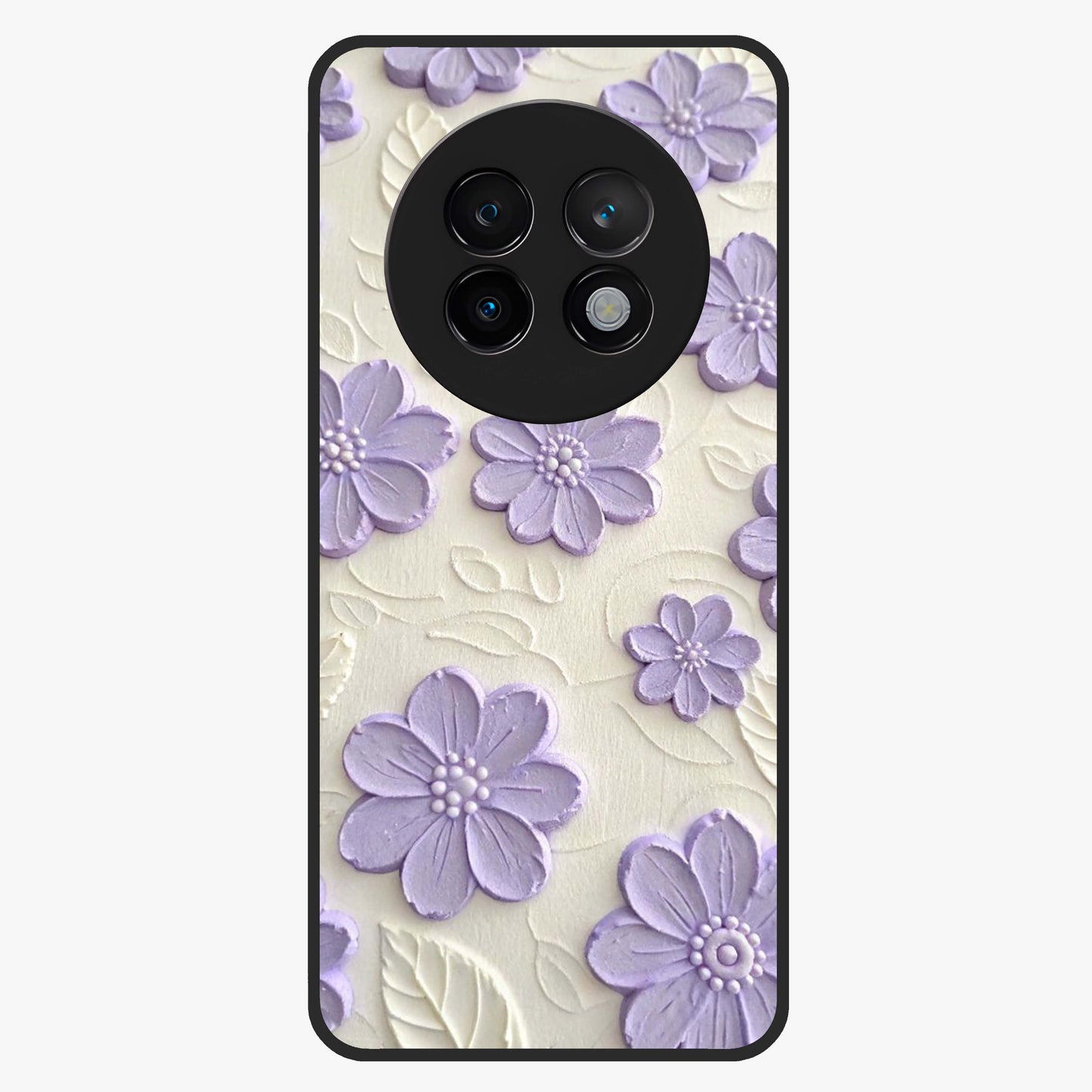 Floral Wall Art With Purple Flowers Glass Case showing flat back view with purple flower artwork and glossy glass finish.
