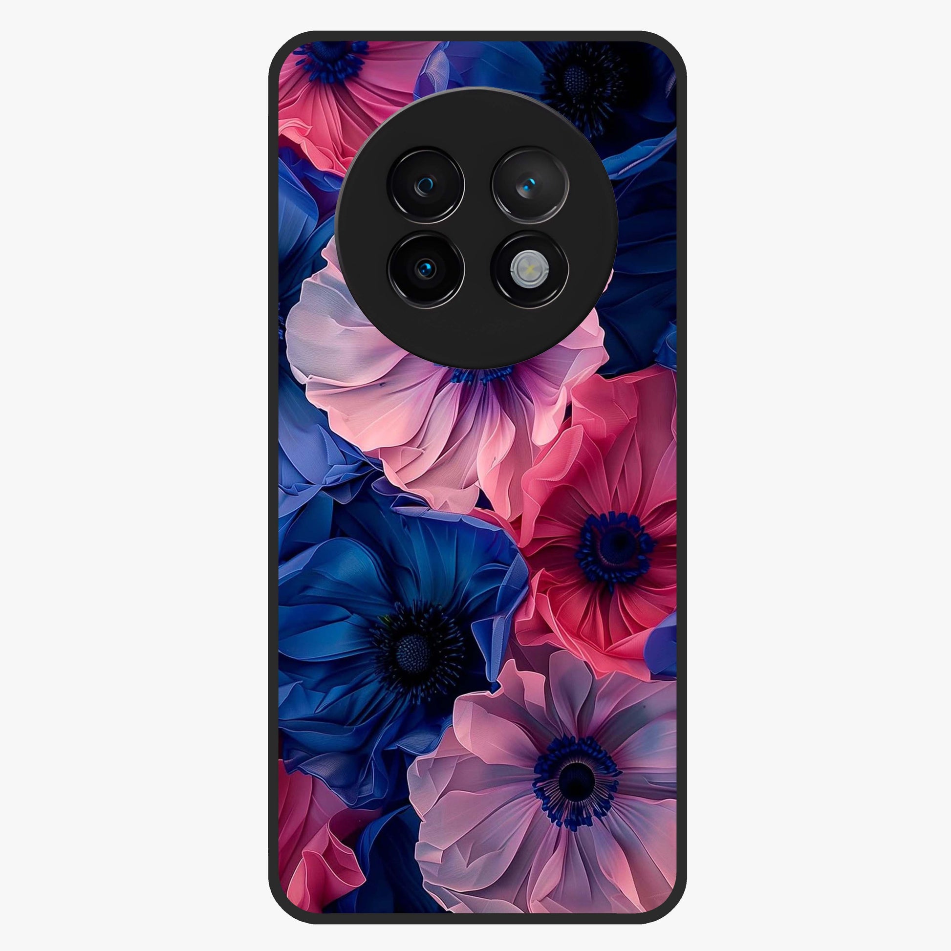 Flower Paper Art Pattern Glass Case showing flat back view with paper cut style floral artwork and glossy glass finish.