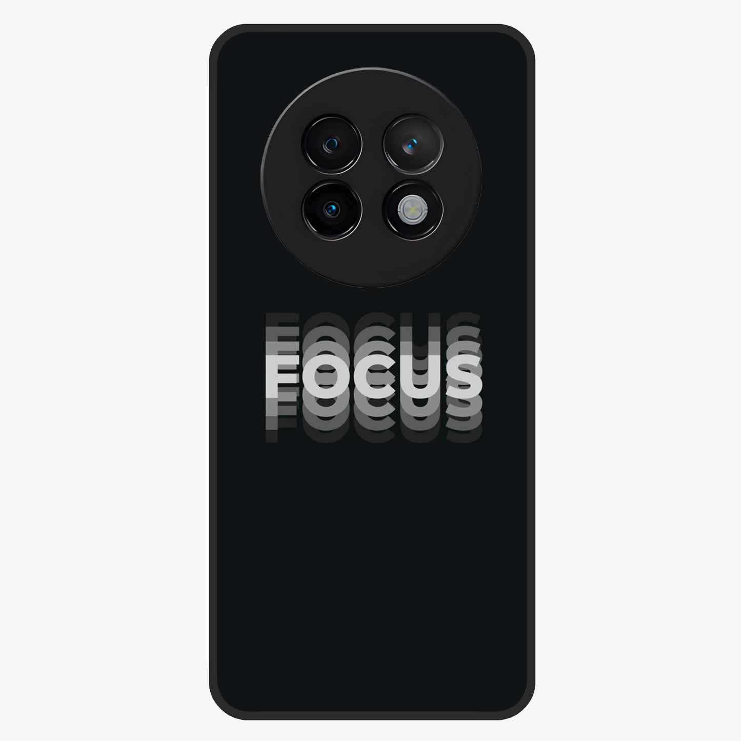 Focus Mode On Glass Case showing flat back view with bold motivational typography design and glossy glass finish.