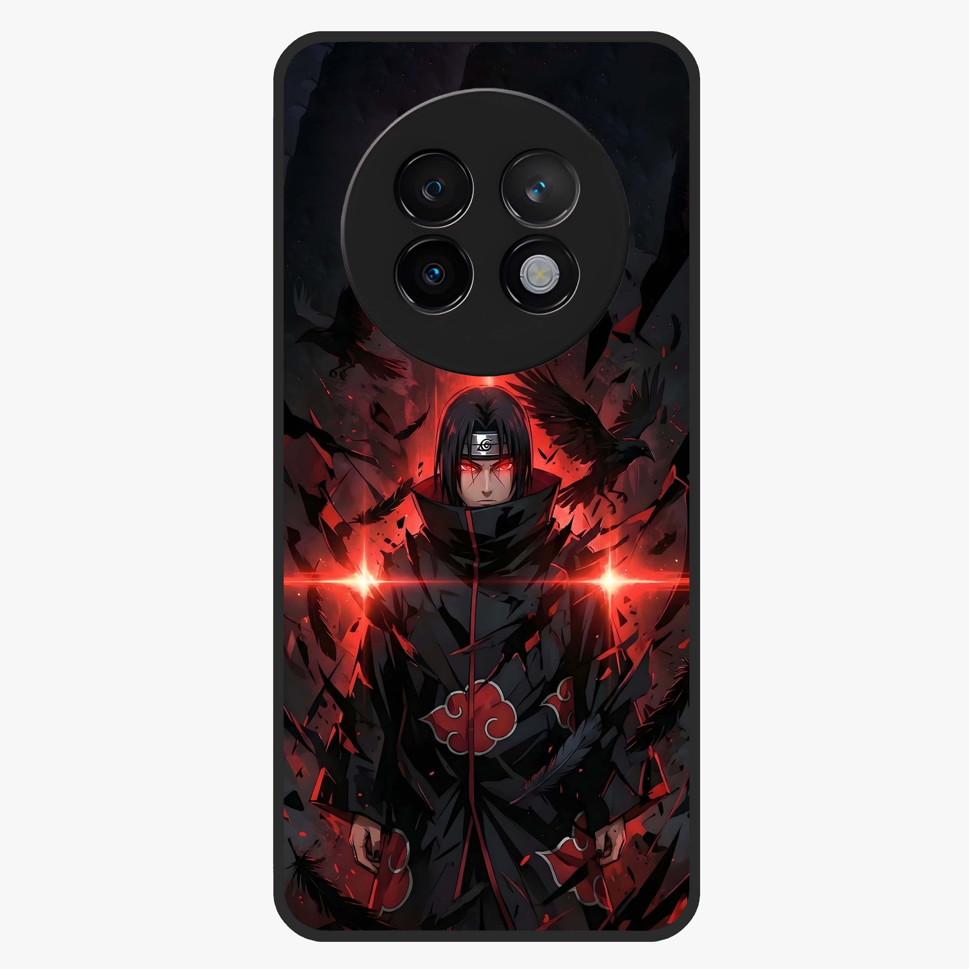 Focused Blade Discipline Glass Case showing flat back view with warrior sword themed artwork and glossy glass finish.