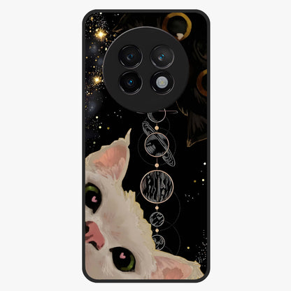 Galactic Cat Glass Case showing flat back view with cosmic cat artwork and glossy glass finish.