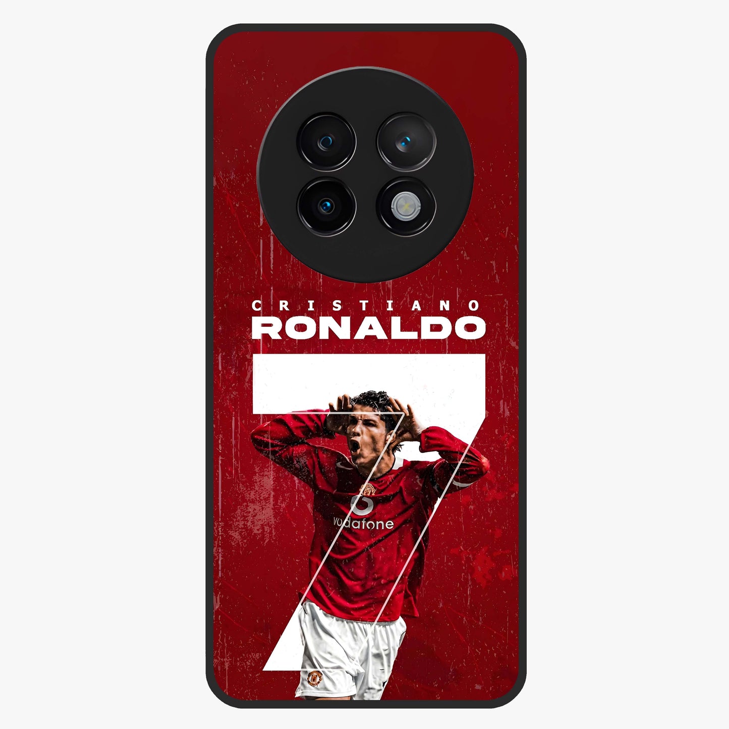 Goal Celebration Legacy Glass Case showing flat back view with football celebration inspired artwork and glossy glass finish.
