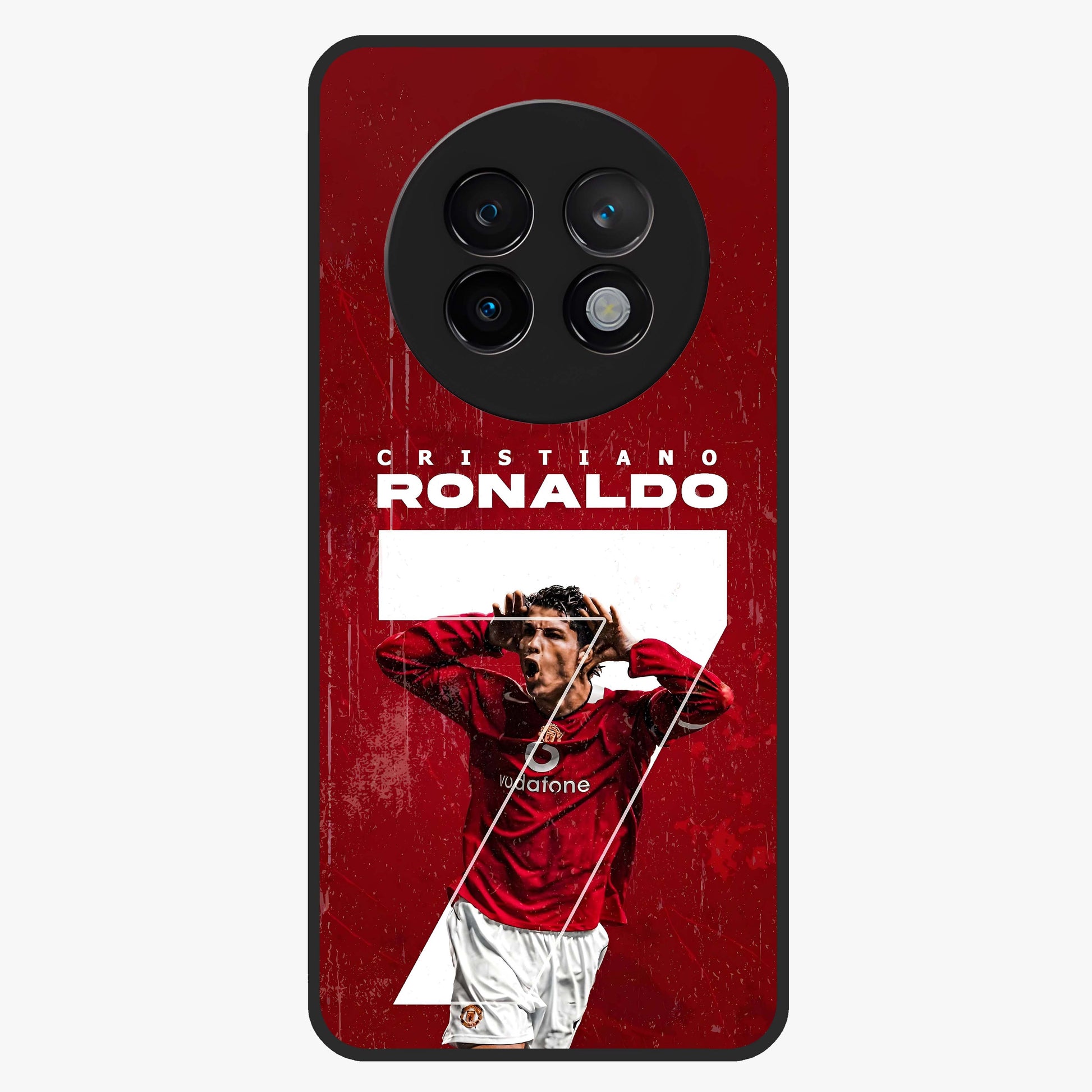 Goal Celebration Legacy Glass Case showing flat back view with football celebration inspired artwork and glossy glass finish.