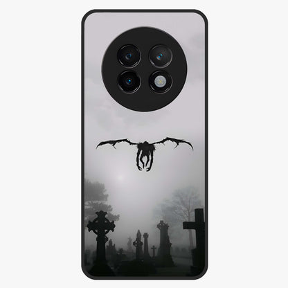 Graveyard Shadow Descent Glass Case showing flat back view with dark graveyard themed artwork and glossy glass finish.