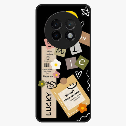 Lucky Aesthetic Collage Glass Case showing flat back view with trendy aesthetic collage artwork and glossy glass finish.