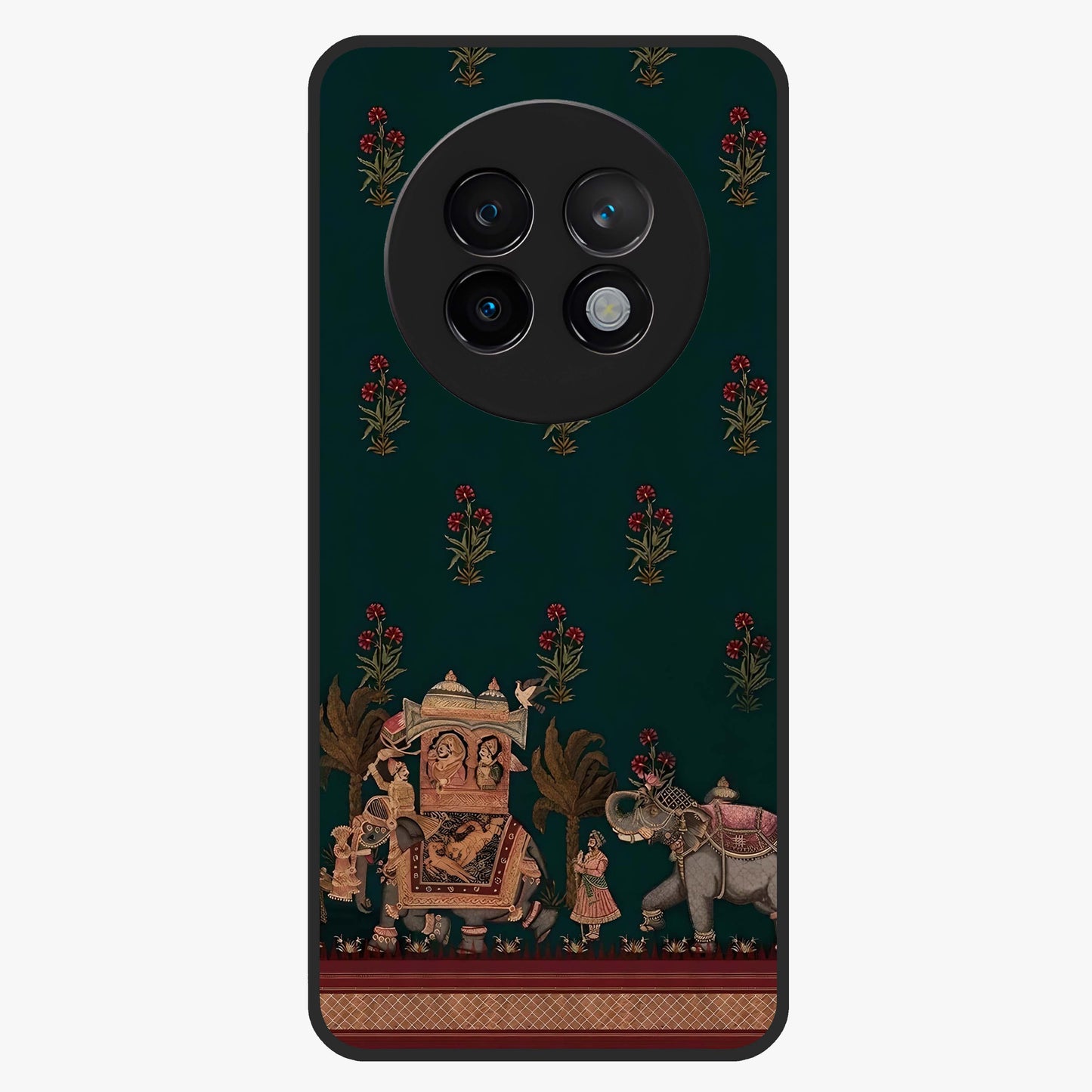 Macmerise Glass Case showing flat back view with stylish modern artwork and glossy glass finish.