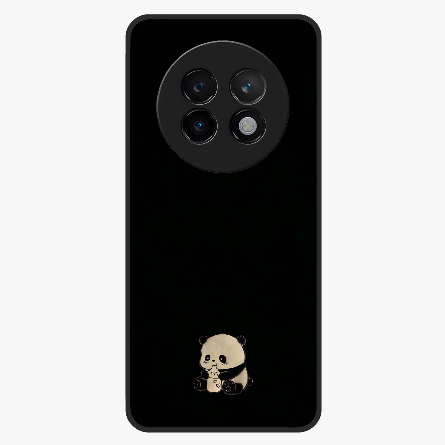 Midnight Panda Love Glass Case showing flat back view with cute panda themed artwork and glossy glass finish.