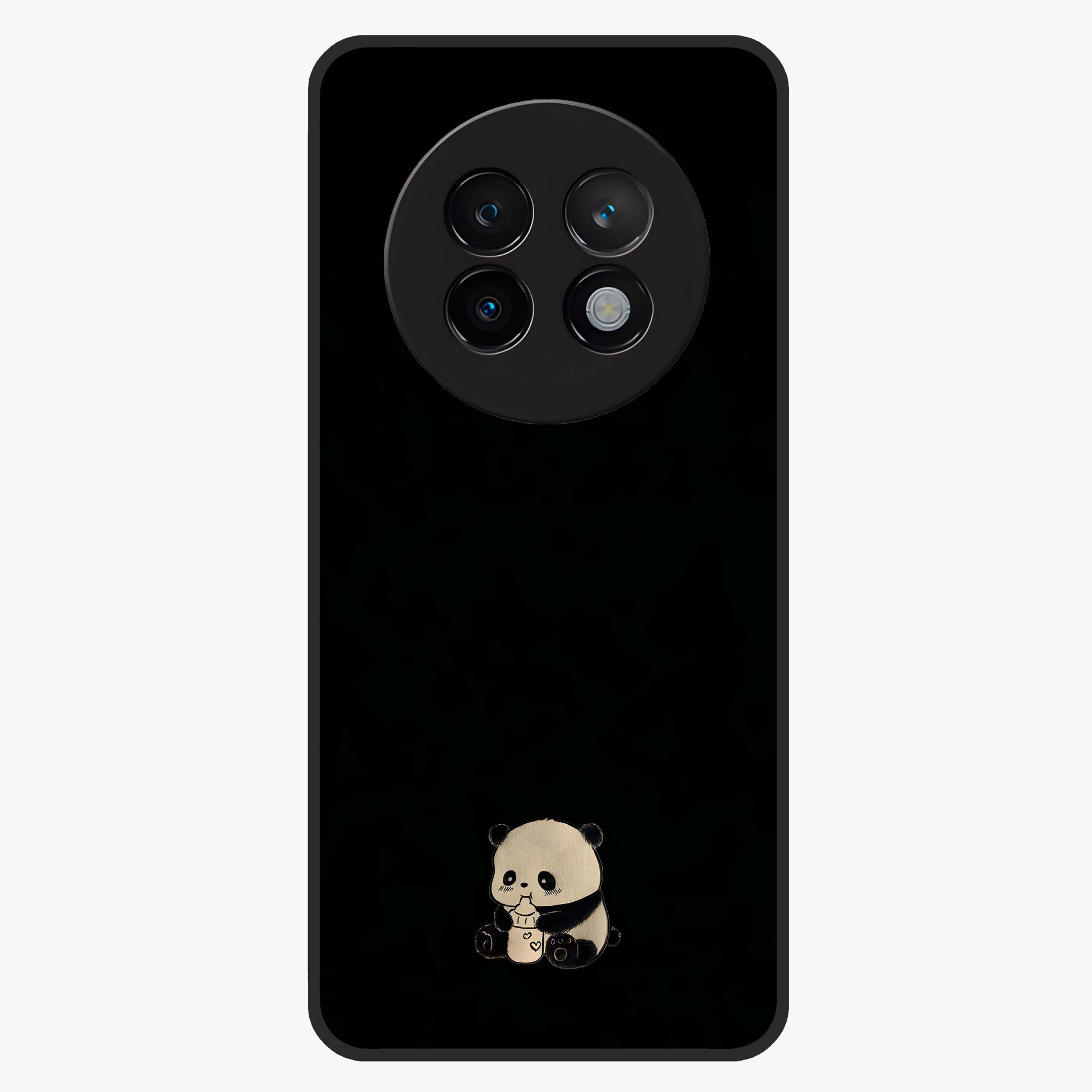 Midnight Panda Love Glass Case showing flat back view with cute panda themed artwork and glossy glass finish.