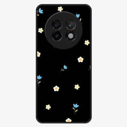 Minimalistic Blue With White Flower Pattern Glass Case showing flat back view with blue background and white flower pattern and glossy glass finish.