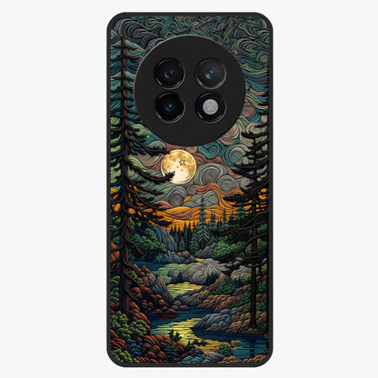Moonlight Forest Dream Glass Case showing flat back view with mystical forest moonlight artwork and glossy glass finish.