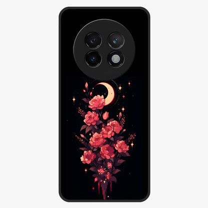 Moonlit Floral Elegance Glass Case showing flat back view with elegant floral artwork under moonlit tones and glossy glass finish.