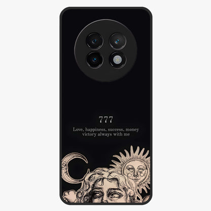 Mystic Victory Aura Glass Case showing flat back view with victory symbol artwork and glossy glass finish.
