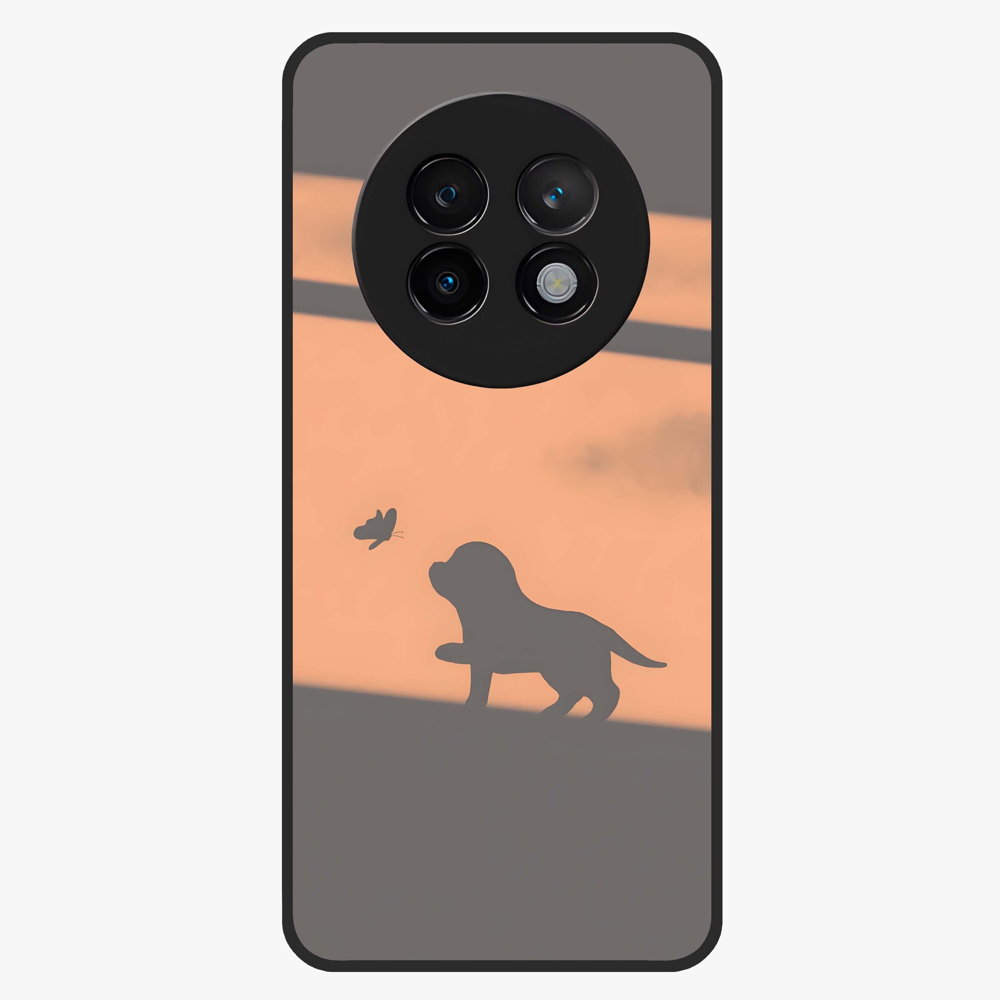 Puppy Shadow Art Glass Case showing flat back view with cute puppy shadow style artwork and glossy glass finish.