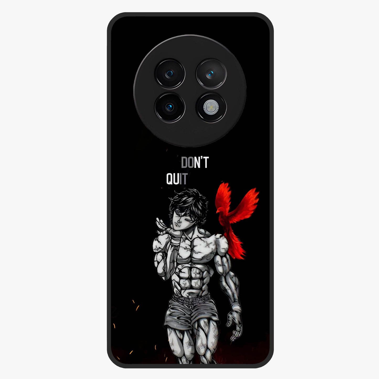 Rise Beyond Limits Glass Case showing flat back view with motivational typography artwork and glossy glass finish.