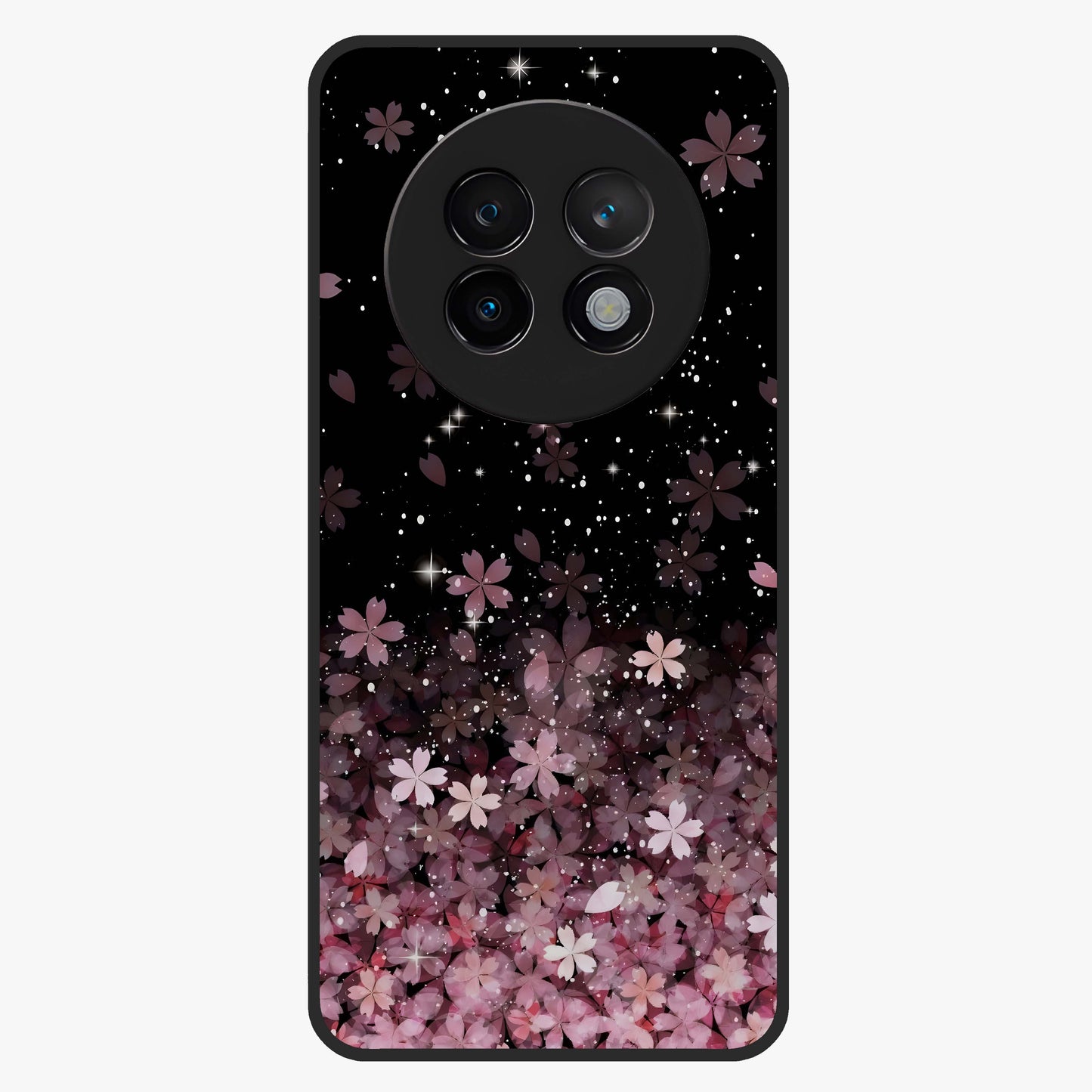 Small Starry Flowers Glass Case showing flat back view with delicate starry floral artwork and glossy glass finish.