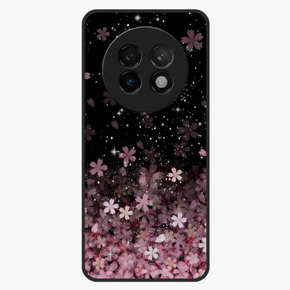 Small Starry Flowers Glass Case showing flat back view with delicate starry floral artwork and glossy glass finish.