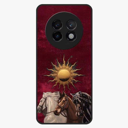 Solar Riders Glass Case showing flat back view with dynamic rider themed artwork and glossy glass finish.