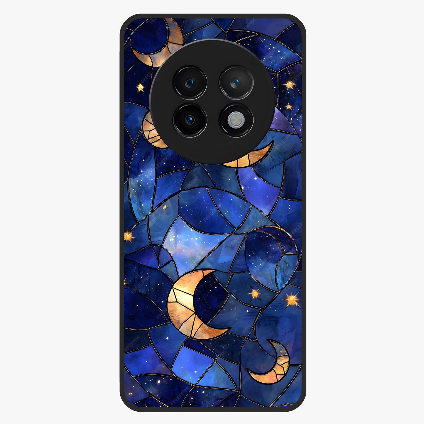 Starlit Sky Tapestry Glass Case showing flat back view with decorative starry sky tapestry artwork and glossy glass finish.