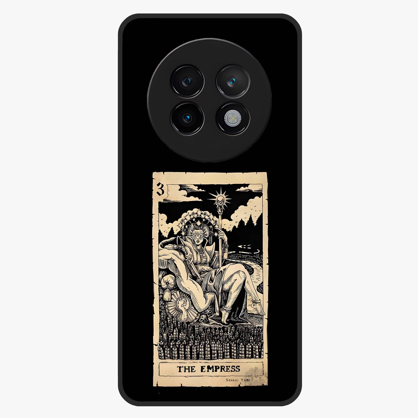 The Empress Glass Case showing flat back view with regal feminine artwork and glossy glass finish.