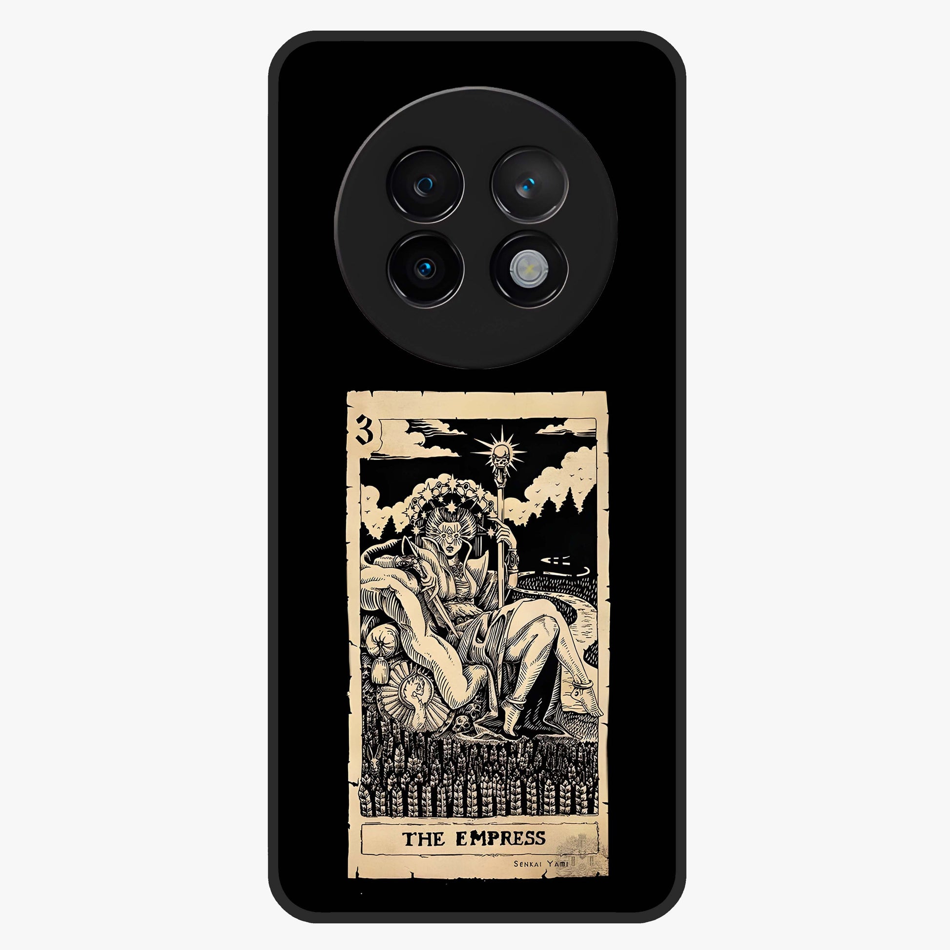 The Empress Glass Case showing flat back view with regal feminine artwork and glossy glass finish.