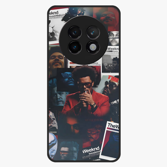 The Weeknd Glass Case showing flat back view with music inspired artistic portrait artwork and glossy glass finish.