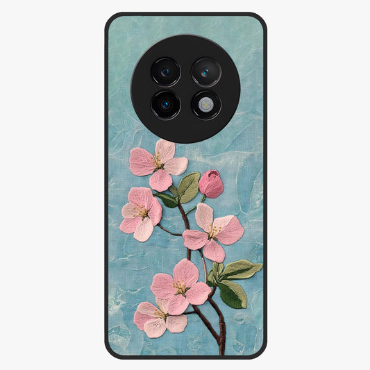 Threaded Blossom Breeze Glass Case showing flat back view with delicate blossom artwork and glossy glass finish.