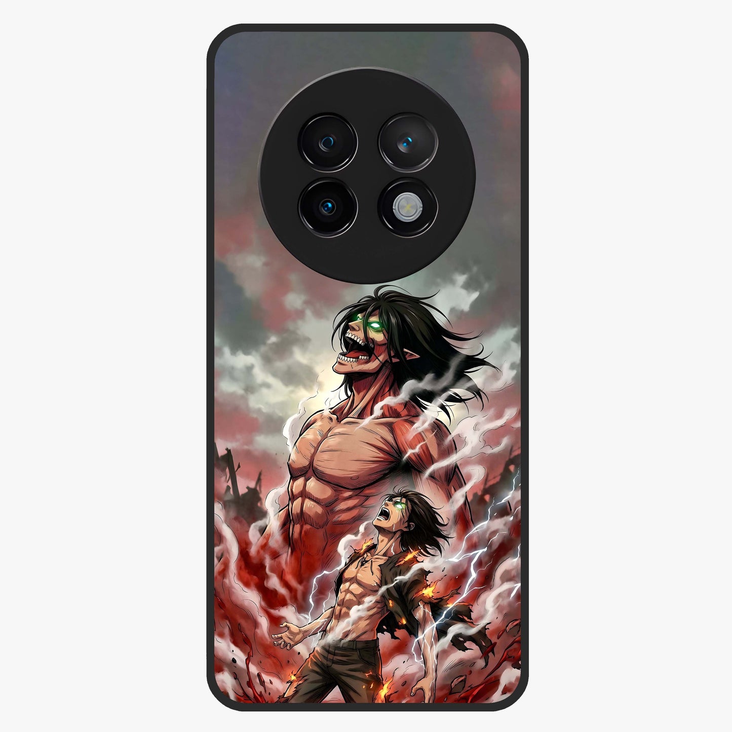 Titan Awakening Fury Glass Case showing flat back view with powerful titan inspired artwork and glossy glass finish.