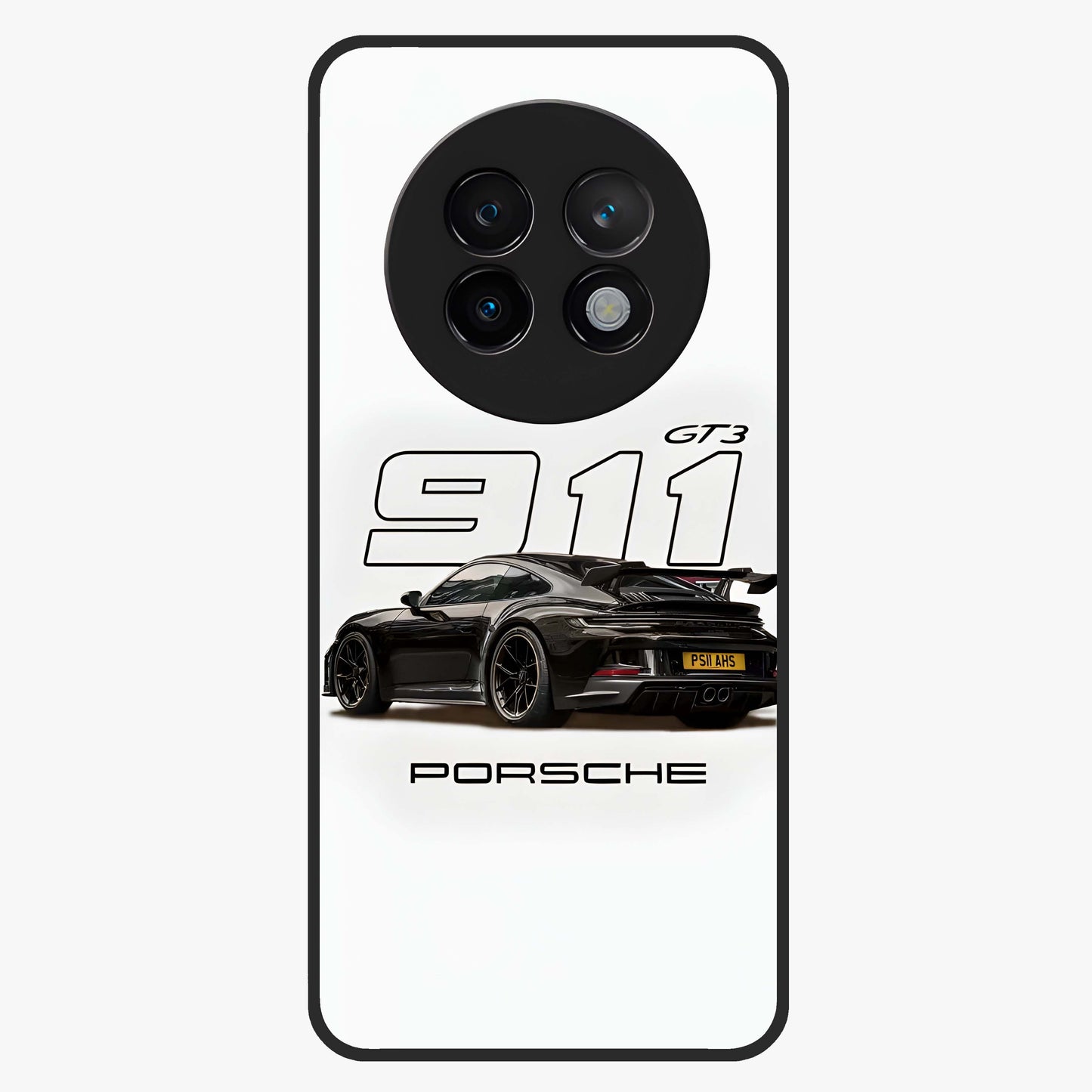Turbo Legacy Icon Glass Case showing flat back view with iconic sports car inspired artwork and glossy glass finish.