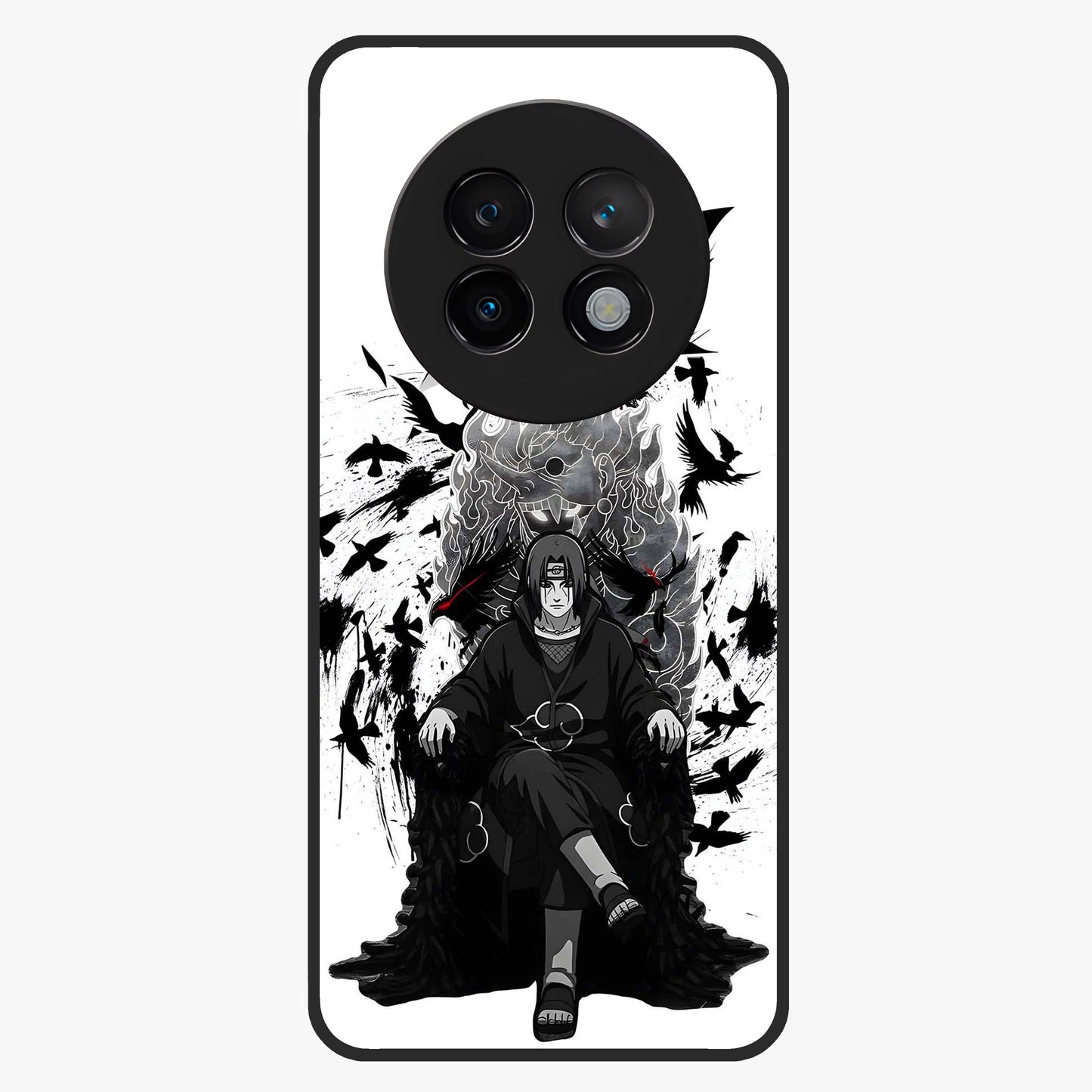 Uchiha Shadow Throne Glass Case showing flat back view with cosmic underwater themed artwork and glossy glass finish.