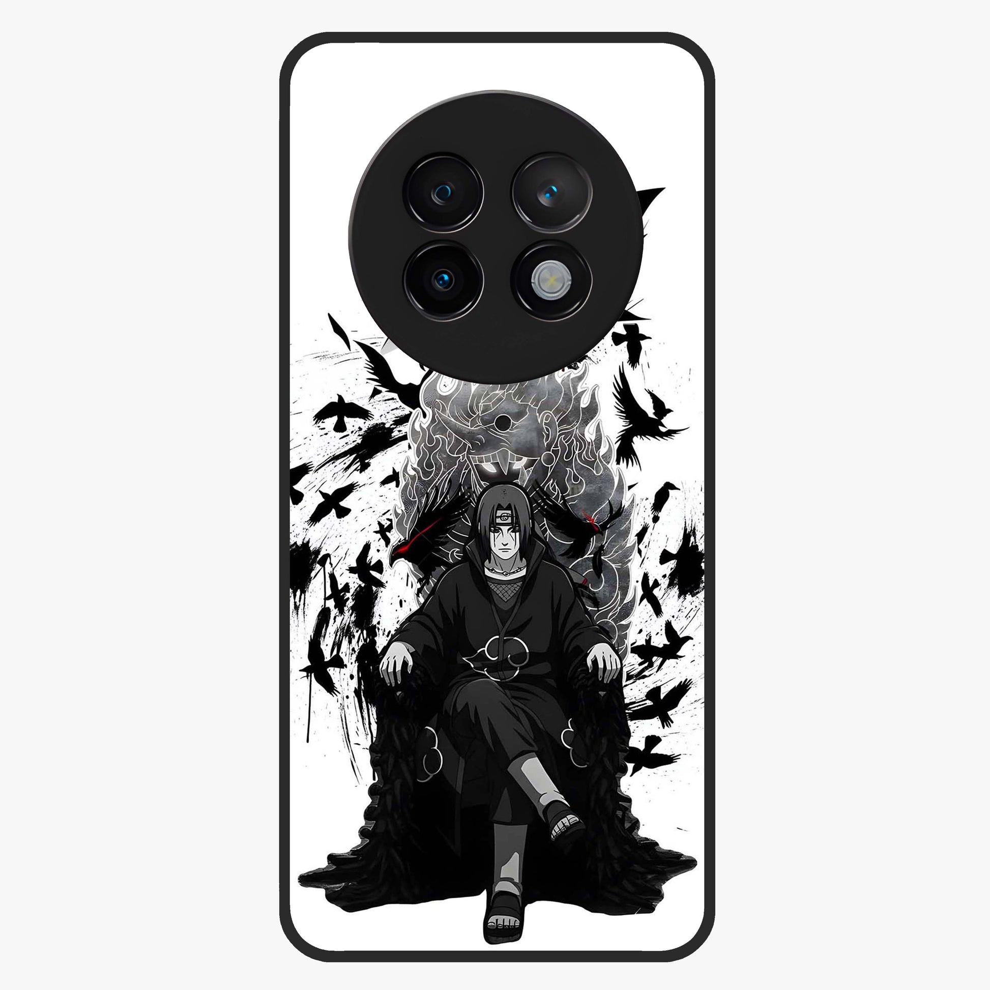 Uchiha Shadow Throne Glass Case showing flat back view with cosmic underwater themed artwork and glossy glass finish.