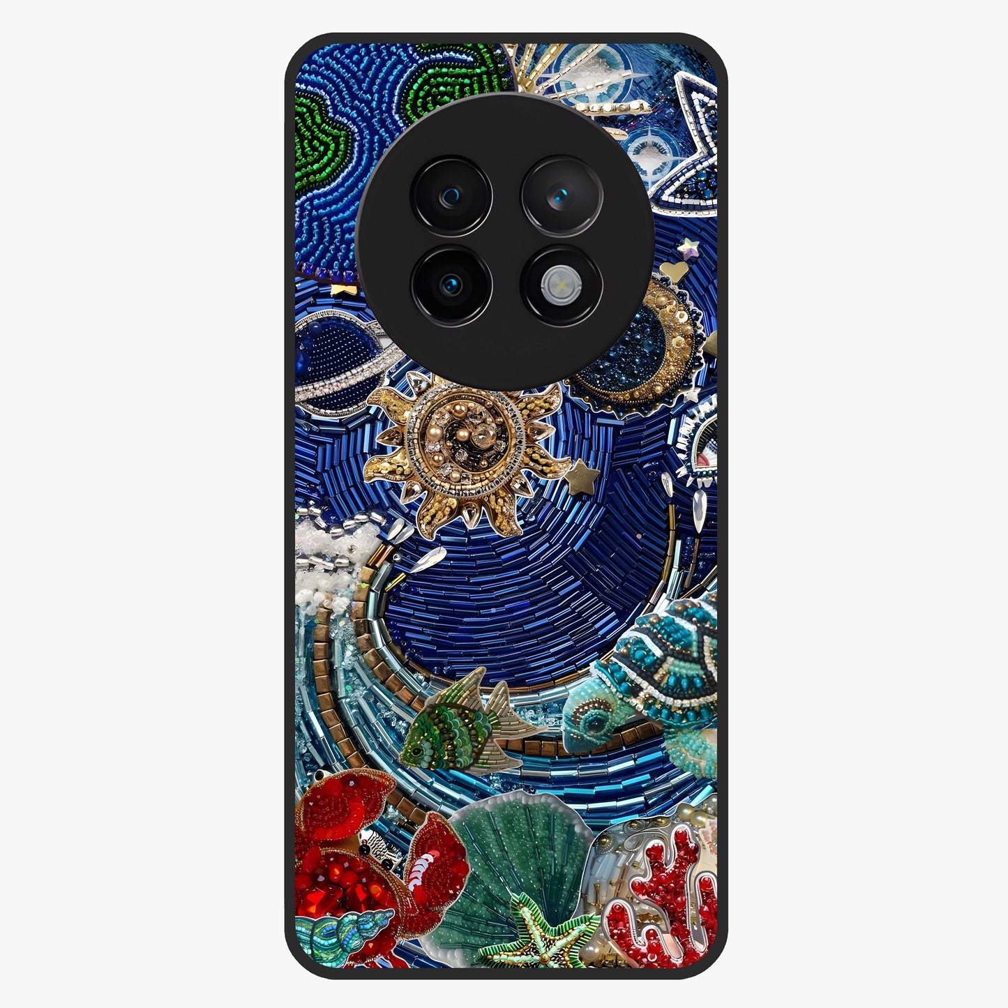 Universe Underwater Spark Glass Case showing flat back view with cosmic underwater themed artwork and glossy glass finish.