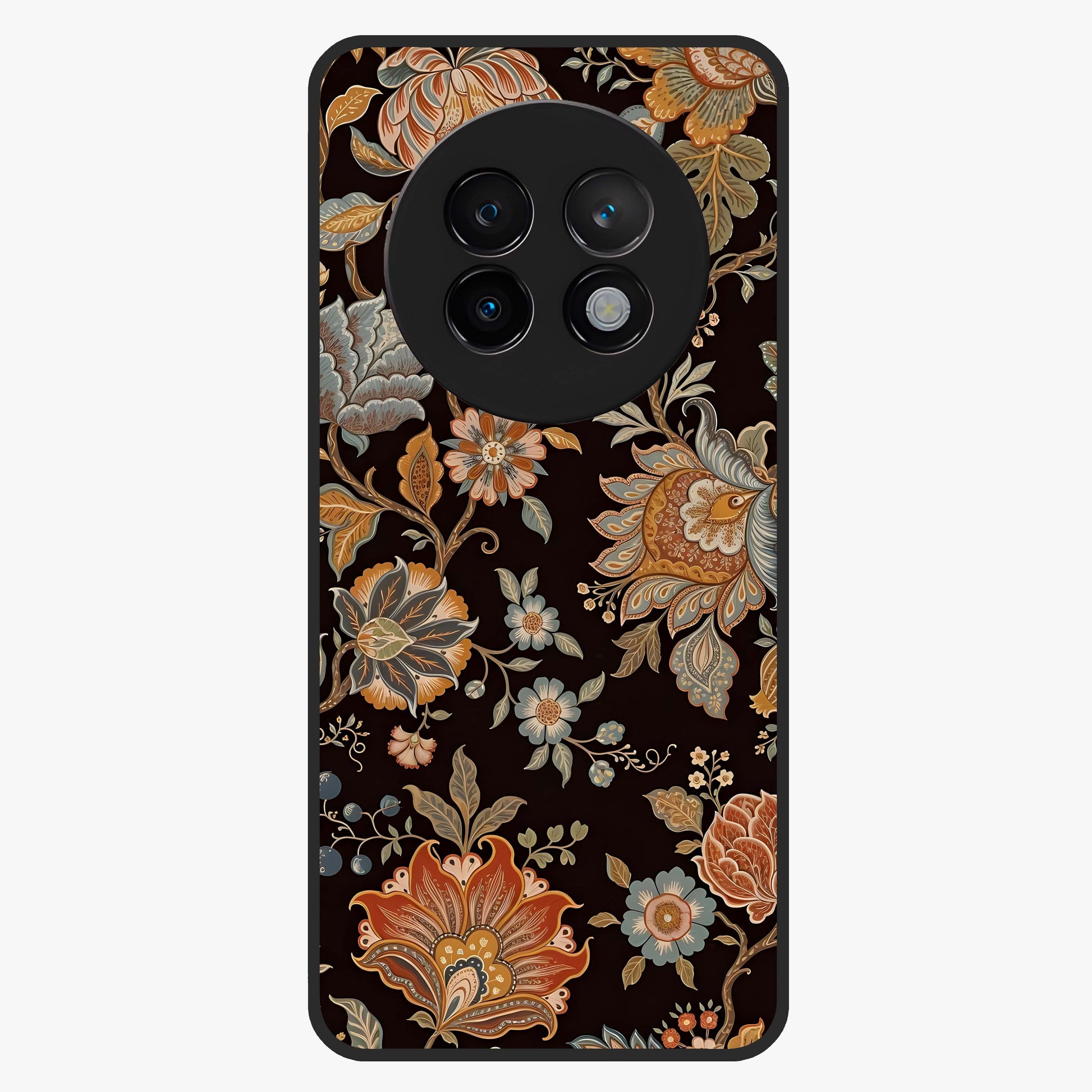 Vintage Floral Dream Glass Case showing flat back view with classic floral artwork and glossy glass finish.