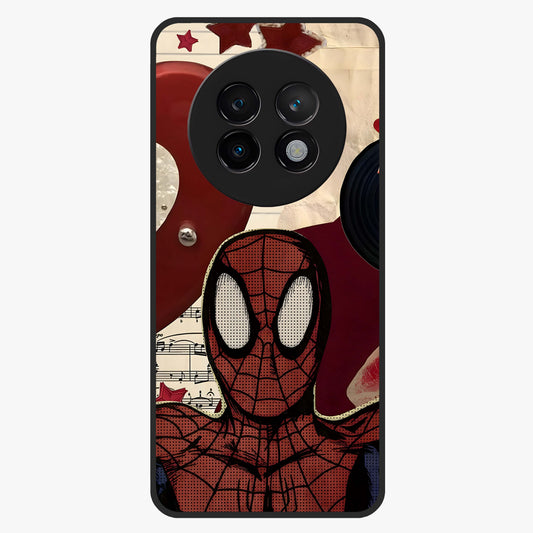 Web Warrior Vibes Glass Case showing flat back view with superhero inspired web themed artwork and glossy glass finish.