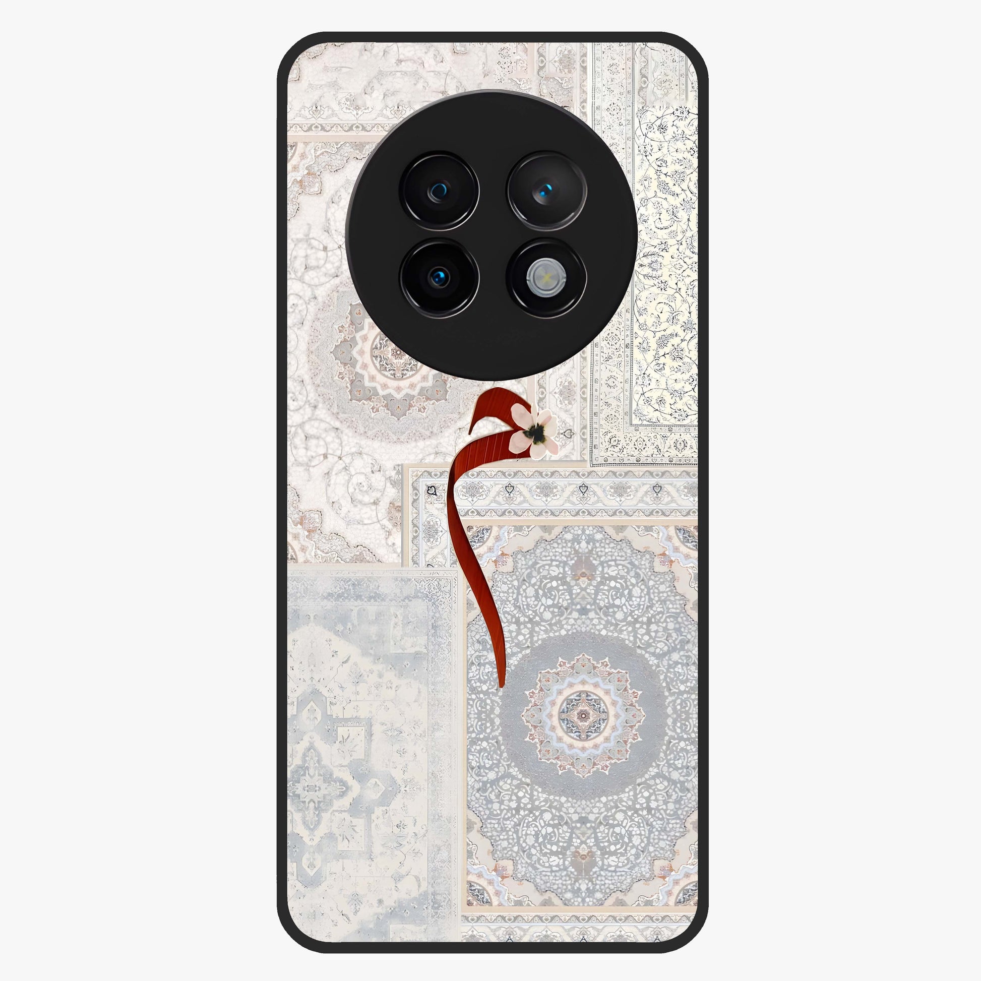 White Aesthetic Bow Glass Case showing flat back view with minimal bow artwork and glossy glass finish.