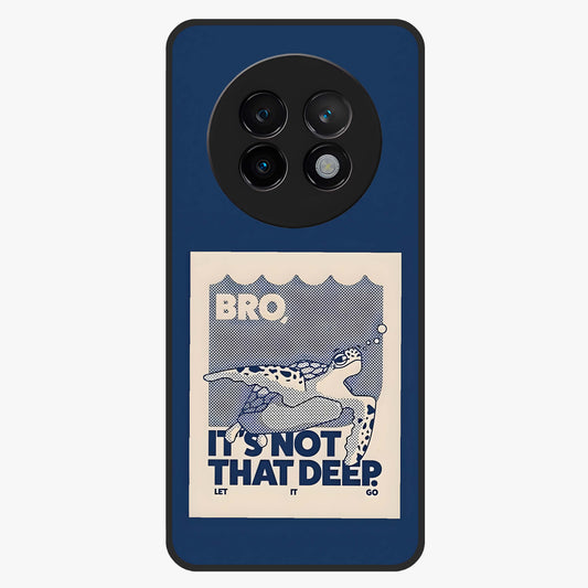 Worry Less Swim Glass Case showing flat back view with playful motivational artwork and glossy glass finish.