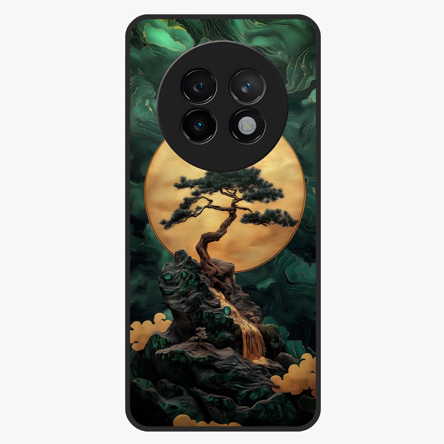 Zen Moon Rise Glass Case showing flat back view with calm moonrise artwork and glossy glass finish.