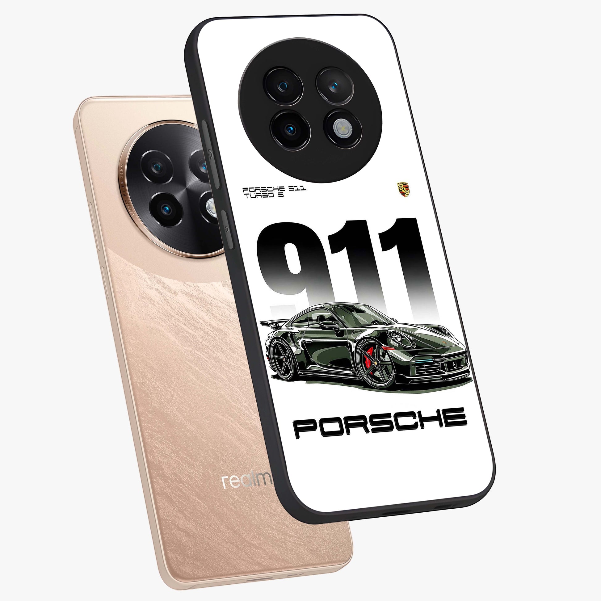 911 Turbo Dominance Glass Case displayed in premium angled mockup highlighting sporty car illustration and sleek glass surface.