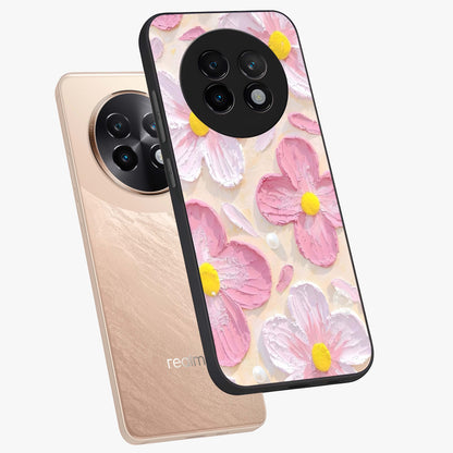 Blush Bloom Texture Glass Case displayed in angled mockup highlighting subtle bloom pattern with aesthetic pastel design.