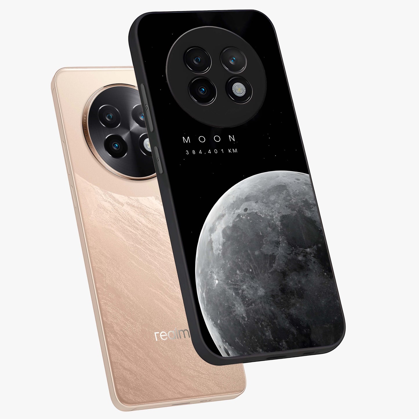 Cosmic Moon Glow Glass Case displayed in angled mockup highlighting celestial moon design with cosmic aesthetic theme.