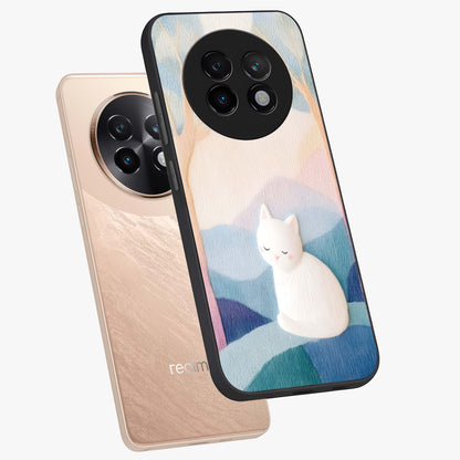 Cotton Dream Cat Glass Case displayed in angled mockup highlighting cute feline illustration with pastel aesthetic style.