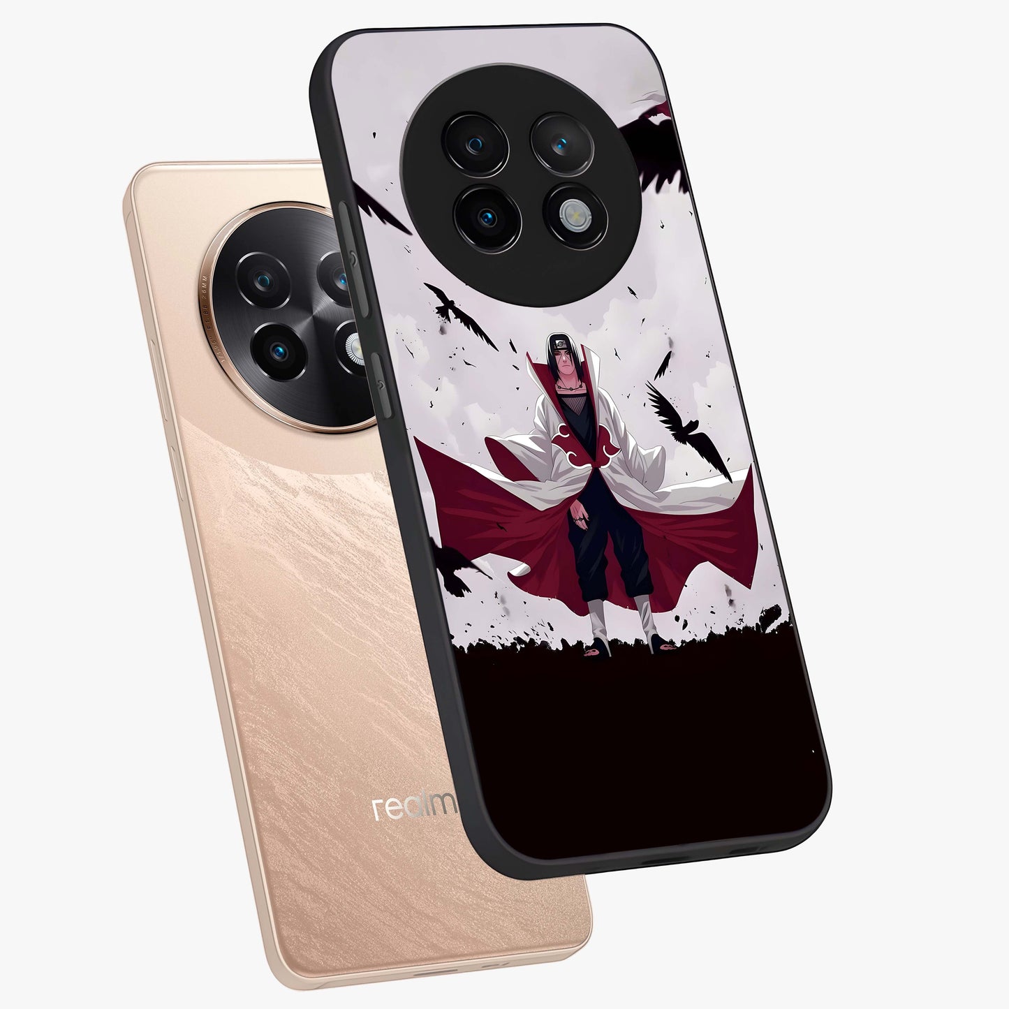 Crimson Crow Ascension Glass Case displayed in angled mockup highlighting powerful crow illustration with dark crimson aesthetic.