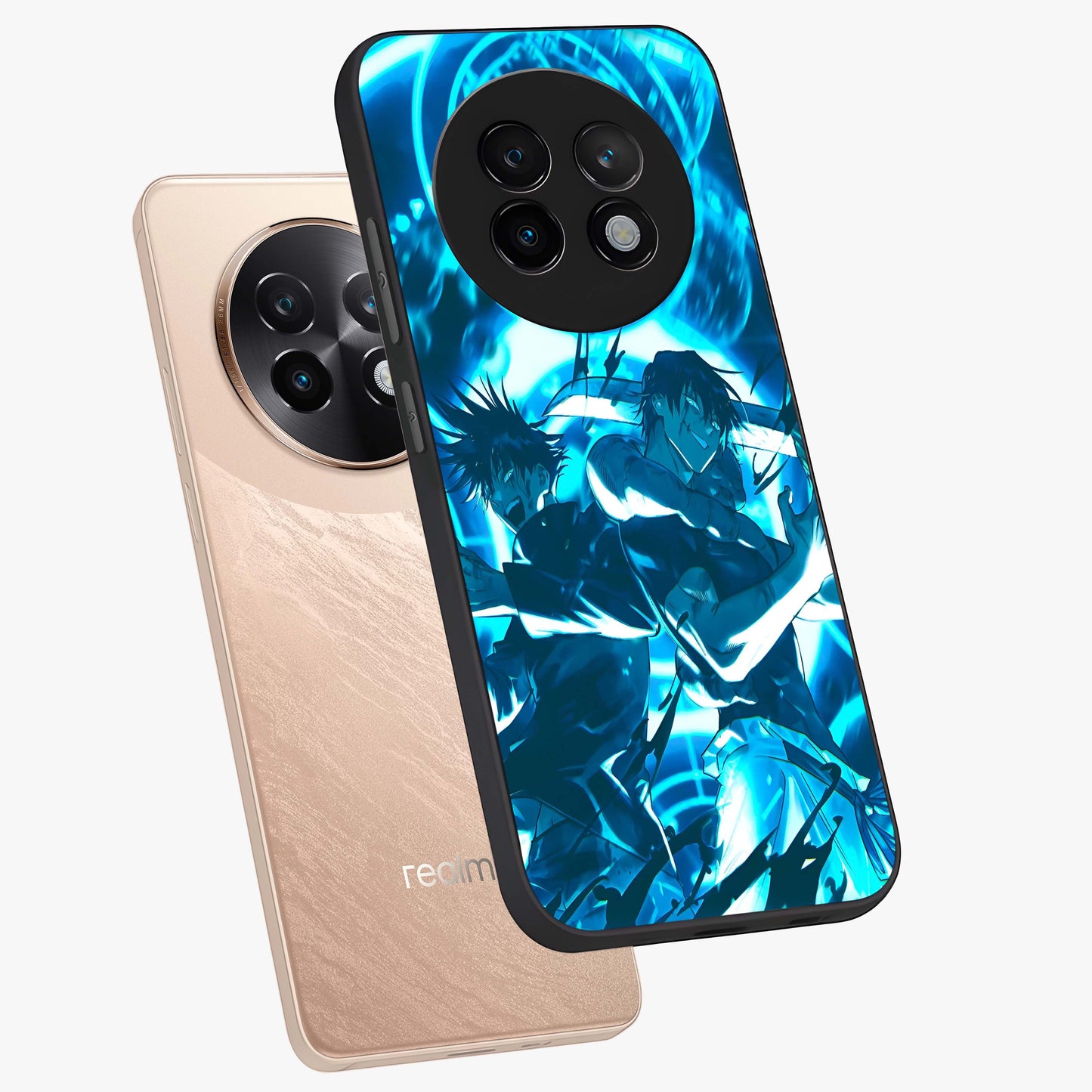 Cursed Energy Clash Glass Case displayed in angled mockup highlighting powerful battle inspired graphic with anime style aesthetic.