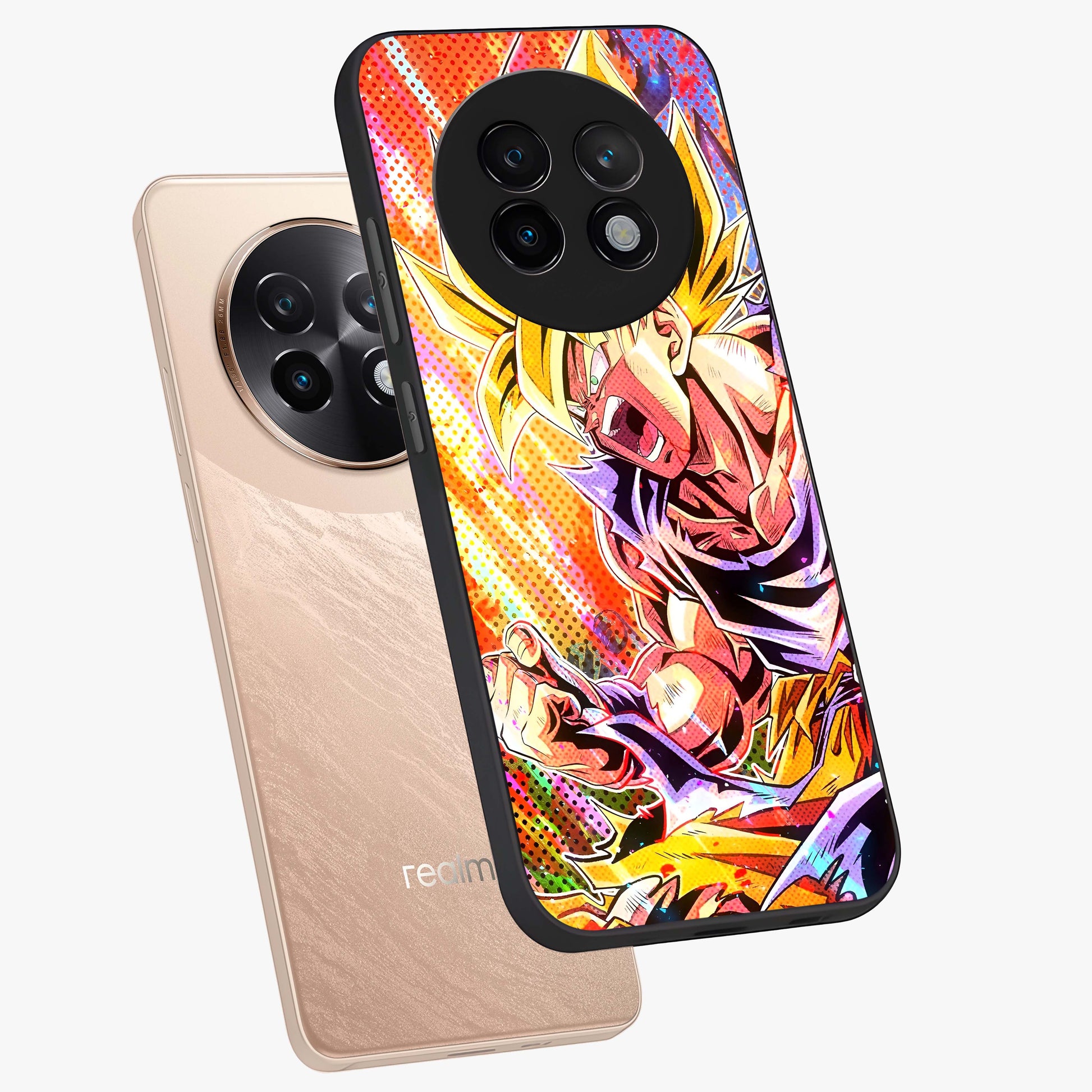 Firing Goku Glass Case displayed in angled mockup highlighting dynamic anime character design with action aesthetic.