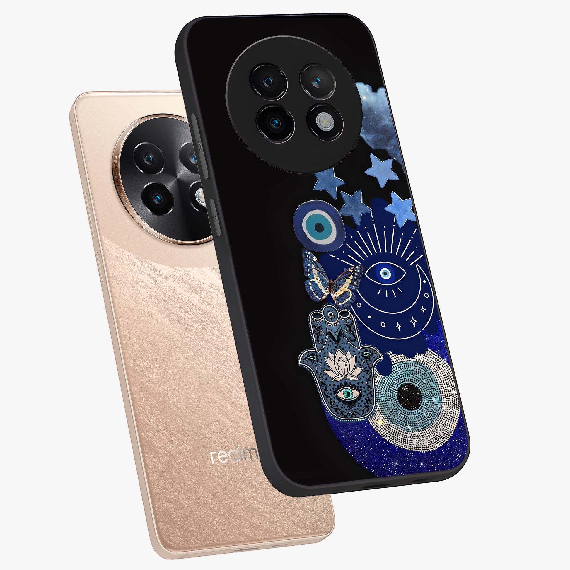 Galactic Charm Cluster Glass Case displayed in angled mockup highlighting luminous galaxy inspired design with dreamy aesthetic.