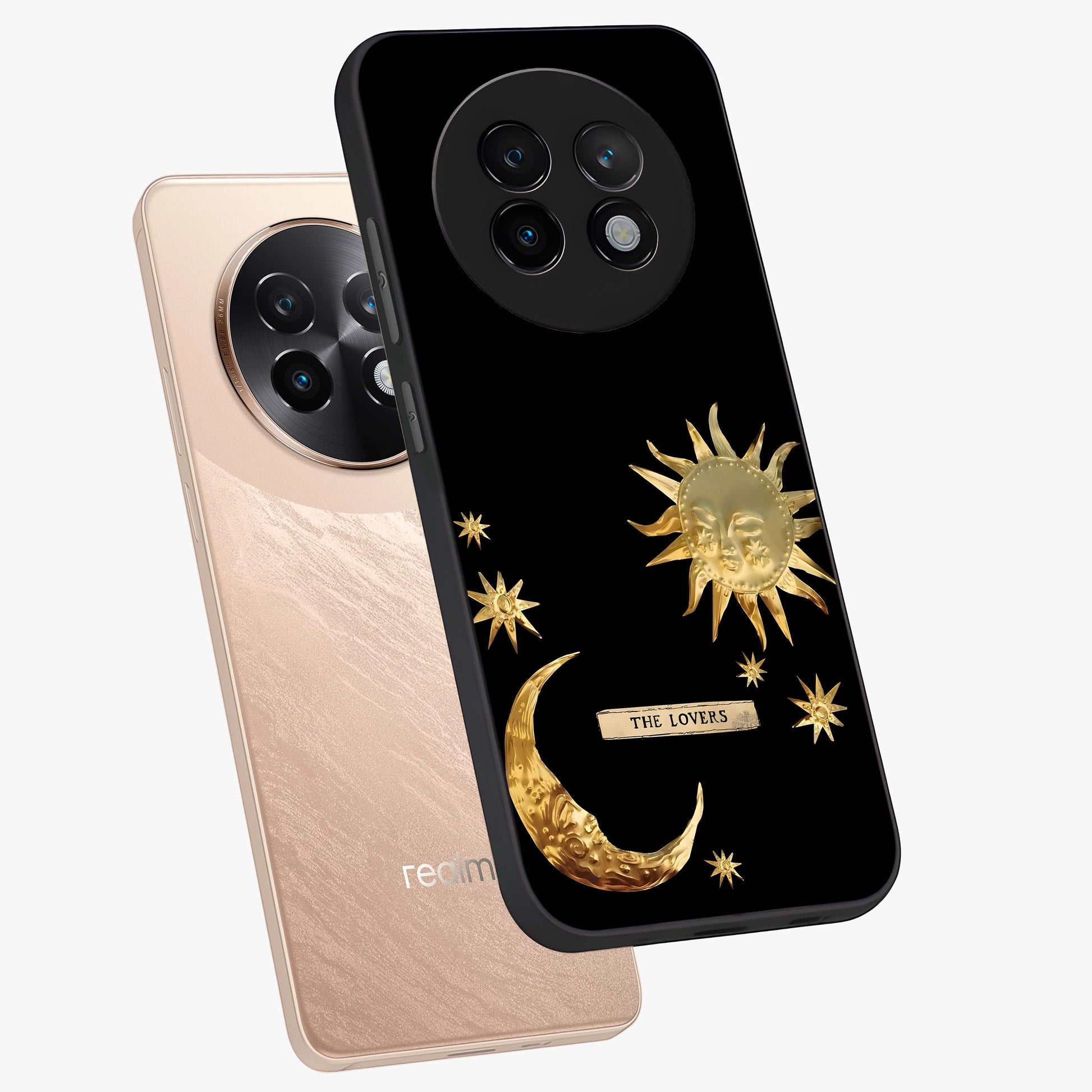 Gold Sun Blush Glass Case displayed in angled mockup highlighting radiant sun design with warm golden aesthetic.